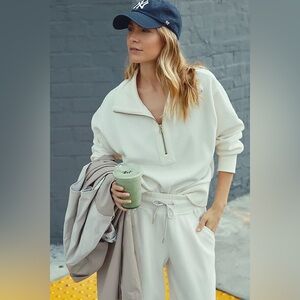 Varley Radford Half Zip Cord Sweatshirt Cream White Gold Size S